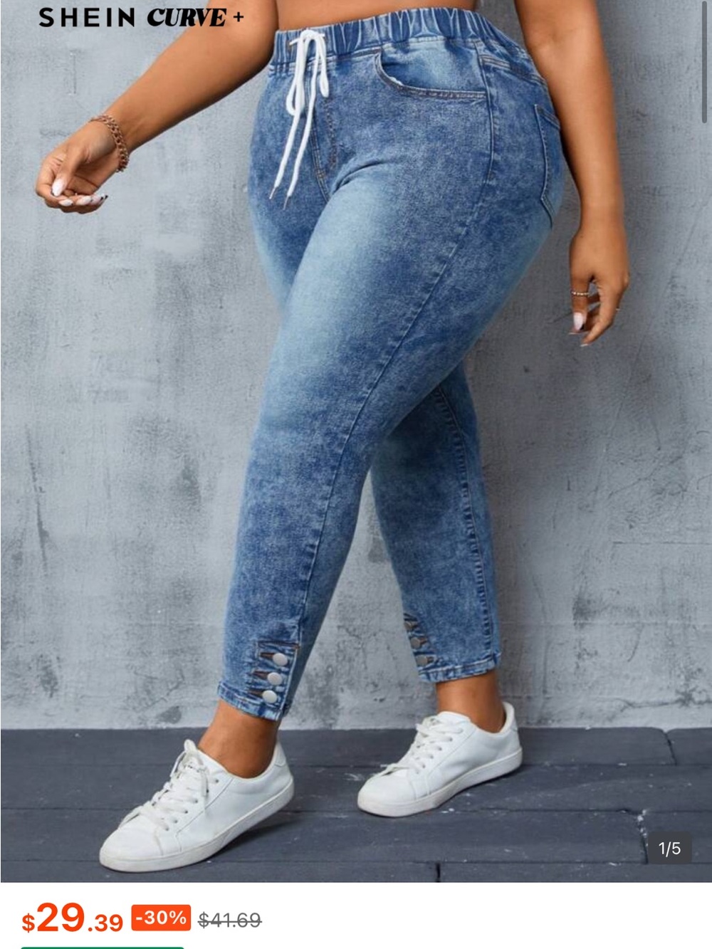 Plus Size Blue Acid-Wash Tie-Up Denim Jeans